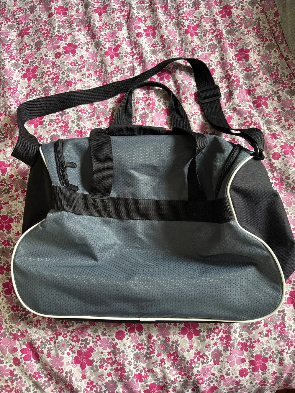 adidas Gray and Black Duffel Bag with White Logo